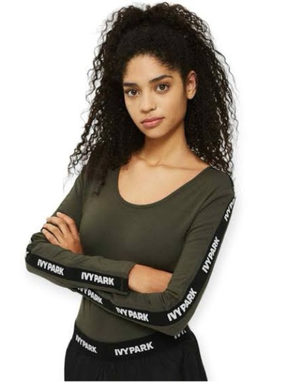 IVY PARK Olive Scoop-Neck Long Sleeve Bodysuit